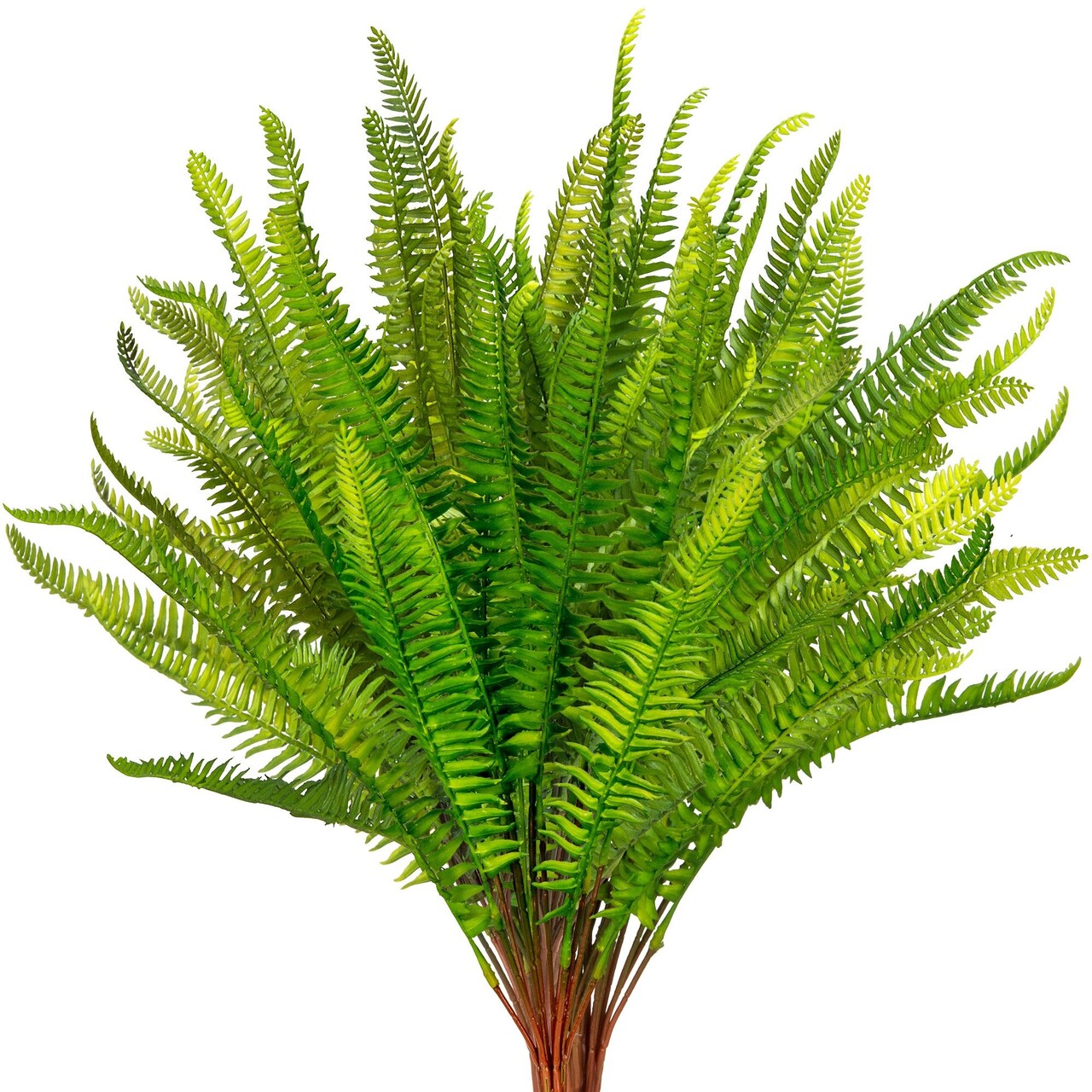 Boston Ferns Artificial Plants 19” Long Stems Faux Greenery Real-Touch Plastic Bush Green Leaves UV-Resistant Indoor Outdoor DIY Decor Mothers Day Gift, Pack 4pcs